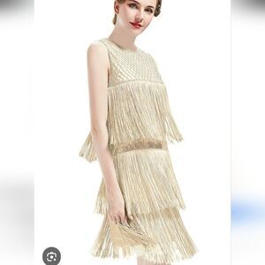 Babeyond ivory fringe flapper sequined dress size L 12/14
